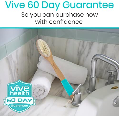 Vive Back Scrubber for Shower – Long Handle Dry Brushing Body Brush with Soft & Stiff Bristles – Exfoliating Shower Loofah & Bath Scrubber Cleaner for Women, Men, Elderly – Antiskid Grip