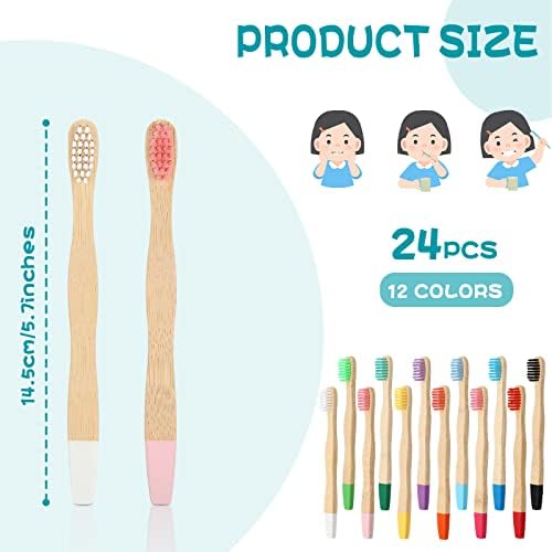 Estune 24 Pcs Kids Bamboo Toothbrushes Soft Bristle Individually Wrapped Toddler Toothbrush Manual Travel Tooth Brushes for Kids Children Adults School Travel Teeth Oral Supplies 5.7 Inch
