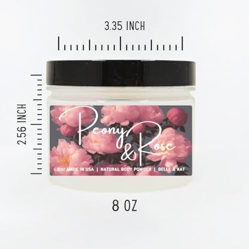 Body Powder for Men & Women Scented Peony & Rose, Perfume Dusting Powder, Bath Powder with Fragrance & Essential Oils, Talc Free 8oz Container, Made in USA