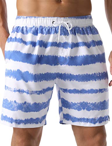 Nonwe Men's Swim Shorts Quick Dry Strip Water Sport Soft Washed Board Shorts Light Blue 34