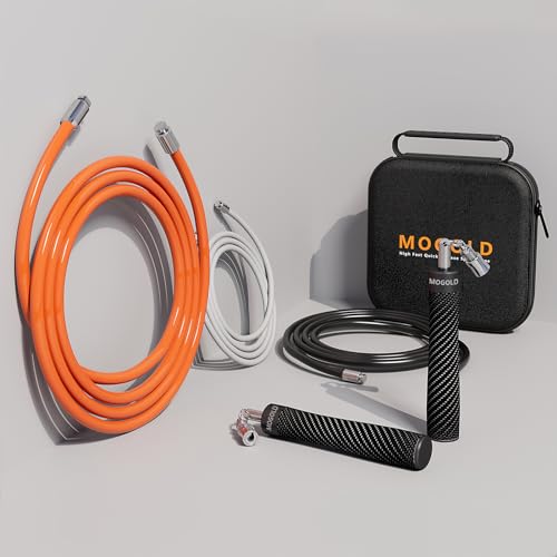 Mogold Weighted Jump Rope for High-Intensity Training, Muay Thai & MMA Workouts Heavy Jumping Ropes for Fitness Carbon Fiber Handle Adjustable Length 3 Meters 1/5 +1/4lb+1/2lb PVC Steel Wire Rope