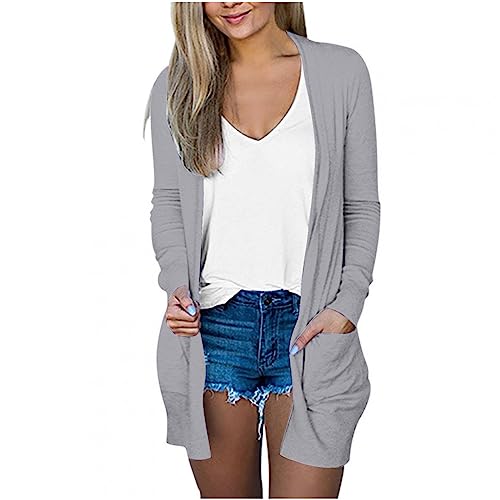 Lightweight Cardigan for Women 2024 Fall Casual Solid Long Sleeve Open Front Cardigans Outwear with Pockets