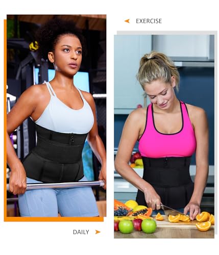 SCARBORO Waist Trainer for Women Belly Fat Sauna Sweat Waist Trimmer Corset for Stomach Wrap Workout Belt Shaper Band Zipper (Black-silver inner, Small)