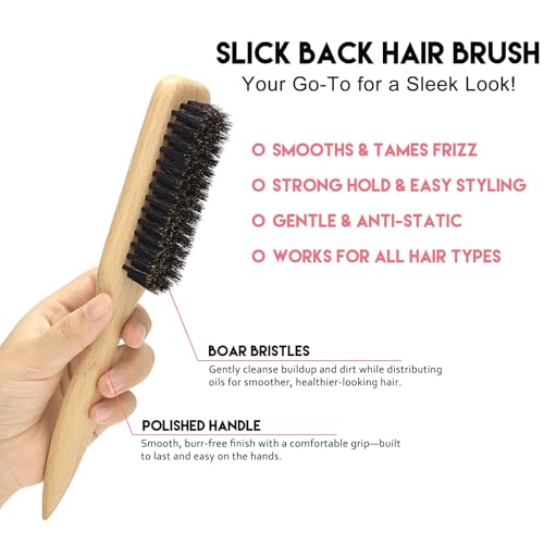 Styling Cream & Slick Back Hair Brush Set for Flyaways, Curl Defining, Smoothing & Sleek Styles – Non-Greasy Hair Tamer Cream with Boar Bristle Brush for Women & Kids, Add Shine, Baby Hairs