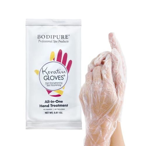 Bodipure Professional Keratin Gloves for Nail Strengthening, Moisturizing Hand Mask for Dry and Cracked Hands, Hand and Cuticle Treatment with Vegetable Keratin Cream 12 Pairs
