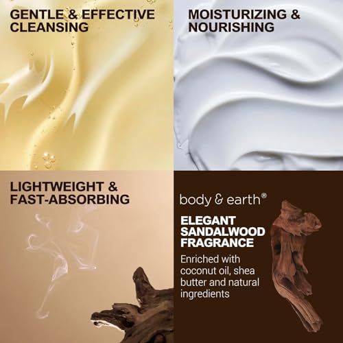 Body & Earth Bath and Body Wash Sets for Men - 8pcs Spa Baskets Mens Birthday Gifts Sandalwood, Self Care Kit, Husband Men Father's Day Gifts