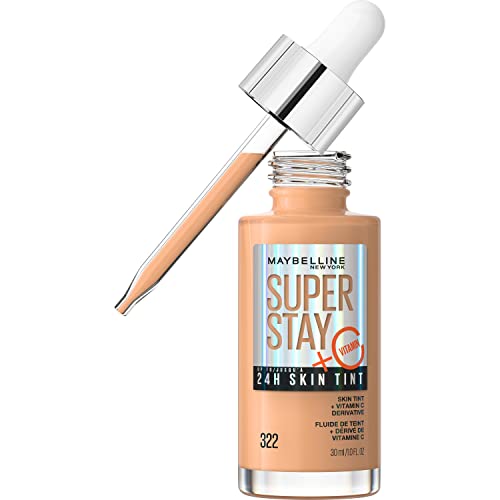 Maybelline Super Stay Up To 24Hr Skin Tint, Radiant Light-To-Medium Coverage Foundation, Makeup Infused With Vitamin C, 322, 1 C