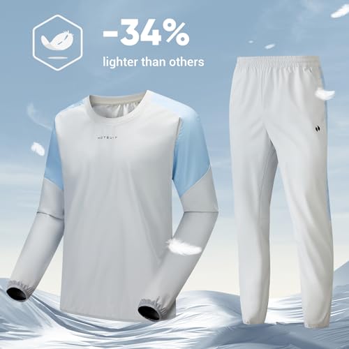 HOTSUIT Sauna Suit Men Sweat Suits Anti Rip Gym Exercise Workout Sauna Jackets Pants, White, M