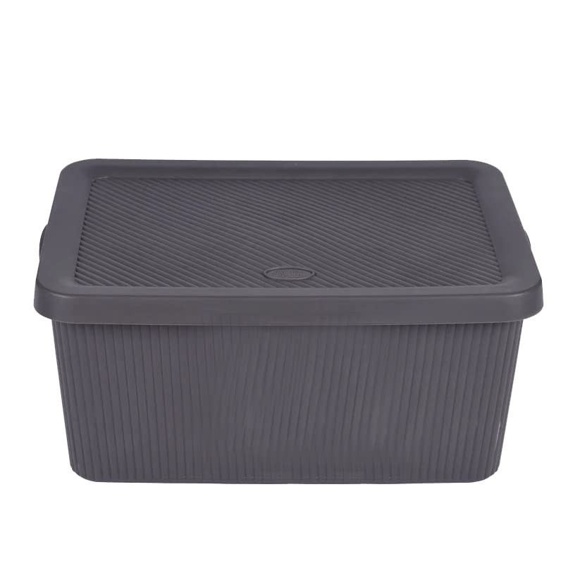 (Set of 3) 14L Litre Multipurpose Utility Plastic Storage Box With Lid & Handles Stackable Basket Container Lidded Storage Decorative Household Organiser Cosmetics Shelves (Bottle Grey)