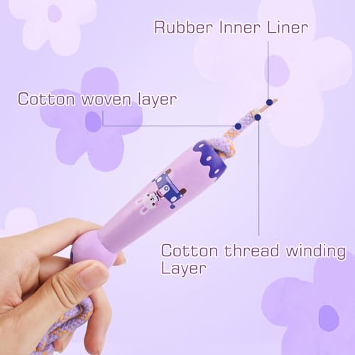 Homello Jump Rope for Kids - Wooden Handle - Adjustable Cotton Braided Fitness Skipping Rope for Toddler Fitness Workout Exercise Outdoor Activity (Purple)