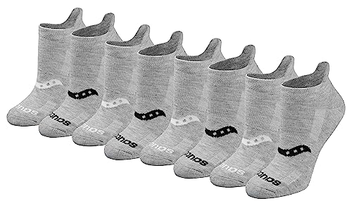 Saucony Women's RunDry Performance 8, 16 Heel Tab Athletic Socks, S-L, Grey Basic (8 Pairs), Small