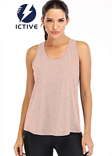 ICTIVE Workout Tops for Women Loose fit Racerback Tank Mesh Backless Muscle Running Yoga Athletic Exercise Gym White M