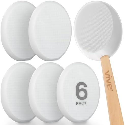 Vive Back Lotion Applicator Replacement Pads (6 Pack) - Long Reach Handle Loofah Sponge Shower Scrubber for Self Application - Body Bath Wash Brush for Skin Cream, Suntan, Tanning, Aloe - Men, Women