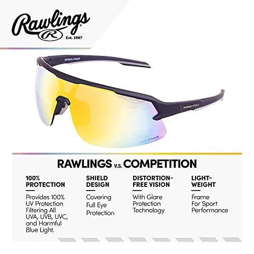 Rawlings 134 Kids Sunglasses for Baseball and Youth Softball Sunglasses - 100% UV Lightweight Poly Lens with Stylish Shield Lenses - Black/Multi