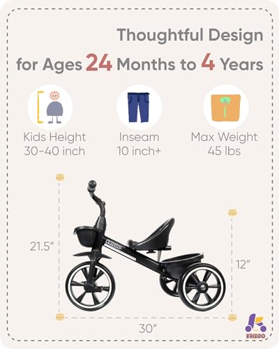 KRIDDO Kids Tricycle for 2-5 Year Olds - Gift for Toddlers - Black