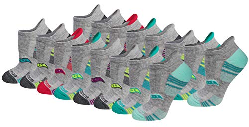 Saucony Women's RunDry Performance 8, Heel Tab Athletic Socks, S-L, Grey Assorted (16 Pairs), Small