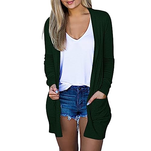 Lightweight Cardigan for Women 2024 Fall Casual Solid Long Sleeve Open Front Cardigans Outwear with Pockets