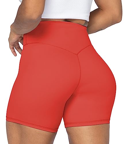 Sunzel Women's Biker Shorts in High Waist Tummy Control with No Front Seam 5" Red Large