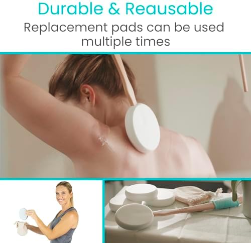 Vive Back Lotion Applicator Replacement Pads (6 Pack) - Long Reach Handle Loofah Sponge Shower Scrubber for Self Application - Body Bath Wash Brush for Skin Cream, Suntan, Tanning, Aloe - Men, Women
