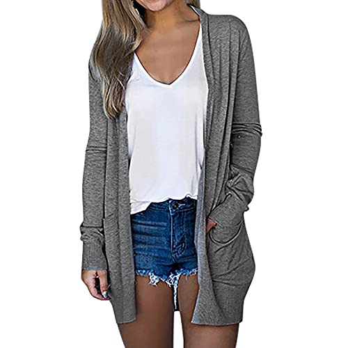 Lightweight Cardigan for Women 2024 Fall Casual Solid Long Sleeve Open Front Cardigans Outwear with Pockets
