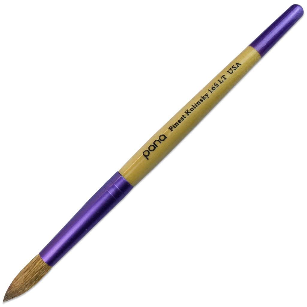 PANA Pure Kolinsky Hair Acrylic Nail Brush - Round Shape Purple Ferrule with Beige Wood Handle (Size 16) - Nail Brush for Acrylic Nail Application, Nail Extension, Manicure Pedicure Salon Beginner and