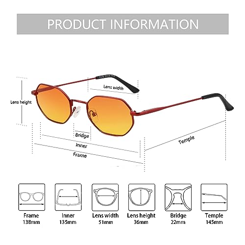 ZENOTTIC Small Octagonal Polarized Sunglasses for Women Men Hippie Metal Frame Retro Rectangle Sun Glasses