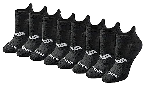 Saucony Women's RunDry Performance 8, 16 Heel Tab Athletic Socks, S-L, Black Solid (8 Pairs), Small