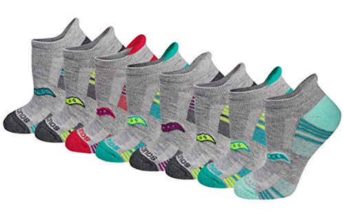 Saucony Women's RunDry Performance 8, 16 Heel Tab Athletic Socks, S-L, Grey Assorted (8 Pairs), Small