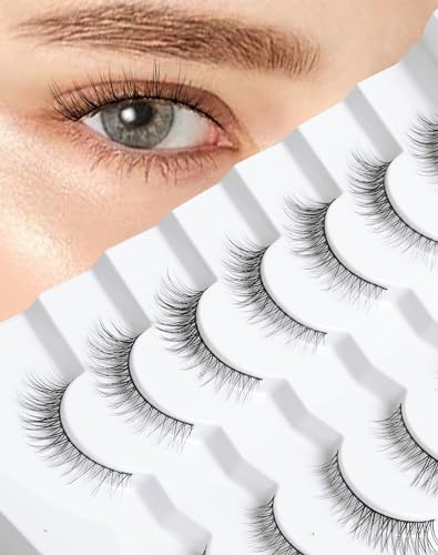 Onlyall Natural Lashes Wispy Lashes Natural Look False Eyelashes Natural Flared Eyelashes False Eye Lashes Soft Fluffy Lashes 7 Pairs D11 Gradual-10mm