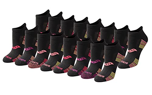 Saucony Women's RunDry Performance 8, Heel Tab Athletic Socks, S-L, Black Rose Assorted (16 Pairs), Small