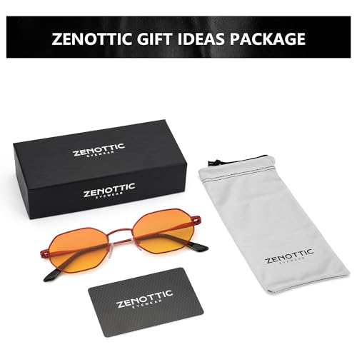 ZENOTTIC Small Octagonal Polarized Sunglasses for Women Men Hippie Metal Frame Retro Rectangle Sun Glasses