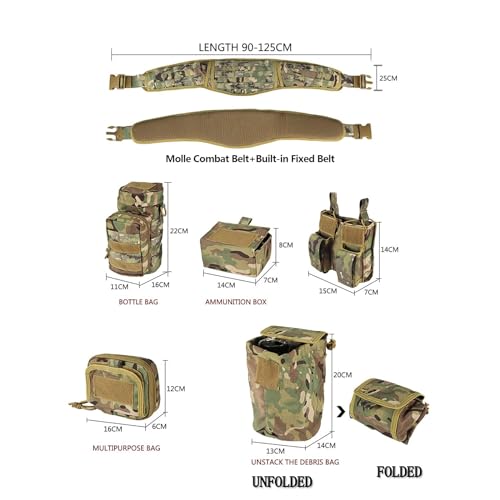 BOMTURN Tactical Battle Belt Military Molle War Duty Belt Law Enforcement for Police Army 7 in 1 Set