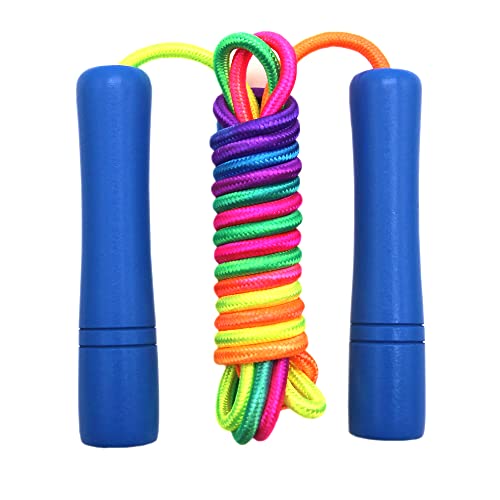 Homello Rainbow Jump Rope for Kids - Wooden Handle - 8.5FT Adjustable Nylon Braided Fitness Skipping Rope for Girls or Boys Fitness Outdoor Exercise Physical Education