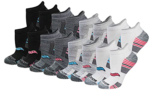 Saucony Women's RunDry Performance 8, Heel Tab Athletic Socks, S-L, Grey Fashion (16 Pairs), Small