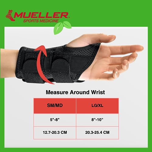 MUELLER Sports Medicine Green Fitted Wrist Brace, Wrist Pain Relief Support for Men and Women, Ideal for Carpal Tunnel, Tendinitis, Arthritis, Left Hand, Black, Small/Medium
