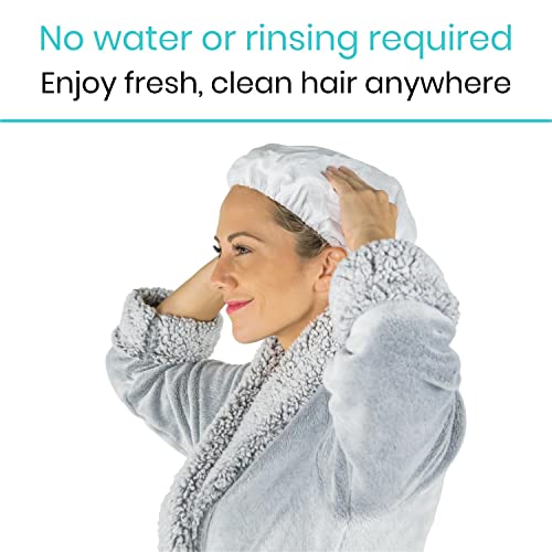 Vive No Rinse Shampoo Cap (6 pcs) - Soft Shower Caps with Conditioner - Scentless Hair Wash and Care - Disposable, Waterless and Microwavable - Perfect for Post-Surgery, Elderly and Rehabilitation