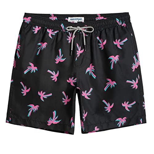 maamgic Mens Swim Trunks Quick Dry Swim Shorts with Mesh Lining Funny Swimwear Bathing Suits Black Luminous Coconut X-Small