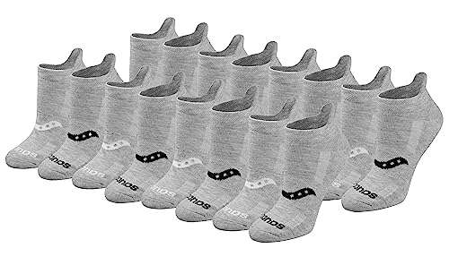 Saucony Women's RunDry Performance 8, Heel Tab Athletic Socks, S-L, Grey Basic (16 Pairs), Small