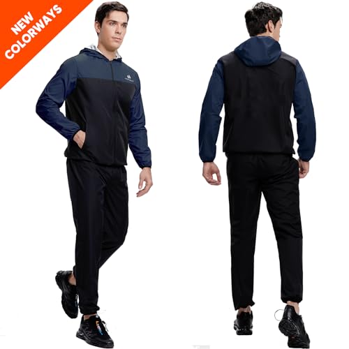 HOTSUIT Sauna Suit for Men Sweat Suits Gym Workout Exercise Sauna Jacket Pant Full Body, Dark Blue, S