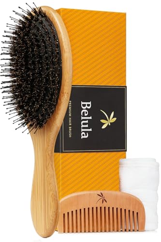 Premium Boar Bristle Hair Brush for Thick Hair Set. Hairbrush for Women With Thick, Long or Curly Hair. Restores Hair's Shine and Health. Comb, Travel Bag & Spa Headband Included