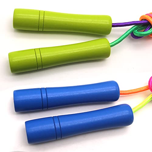 Homello Rainbow Jump Rope for Kids - Wooden Handle - 8.5FT Adjustable Nylon Braided Fitness Skipping Rope for Girls or Boys Fitness Outdoor Exercise Physical Education