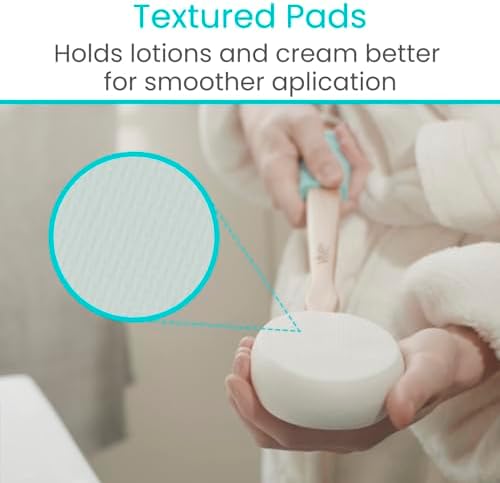 Vive Back Lotion Applicator Replacement Pads (6 Pack) - Long Reach Handle Loofah Sponge Shower Scrubber for Self Application - Body Bath Wash Brush for Skin Cream, Suntan, Tanning, Aloe - Men, Women