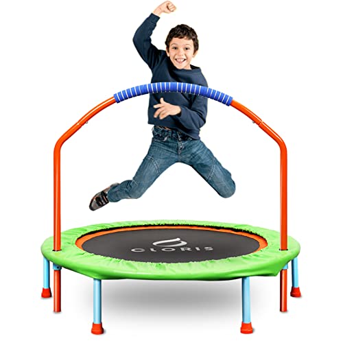 CLORIS 38in/40in/48in Folding Trampoline Mini Rebounder Fitness Trampoline with Adjustable Foam Handle for Kids/Adult, with safty Padded Cover Best Gift for Kids/Adult (38in-Green)