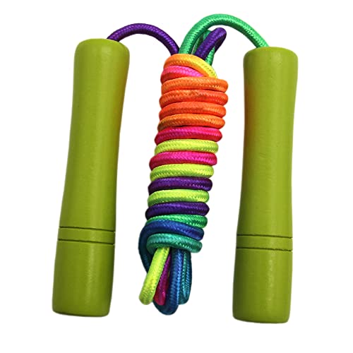 Homello Rainbow Jump Rope for Kids - Wooden Handle - 8.5FT Adjustable Nylon Braided Fitness Skipping Rope for Girls or Boys Fitness Outdoor Exercise Physical Education