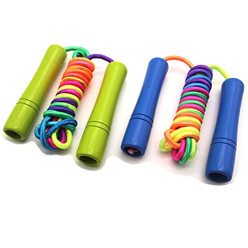 Homello Rainbow Jump Rope for Kids - Wooden Handle - 8.5FT Adjustable Nylon Braided Fitness Skipping Rope for Girls or Boys Fitness Outdoor Exercise Physical Education