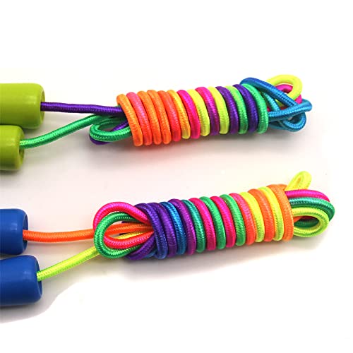 Homello Rainbow Jump Rope for Kids - Wooden Handle - 8.5FT Adjustable Nylon Braided Fitness Skipping Rope for Girls or Boys Fitness Outdoor Exercise Physical Education