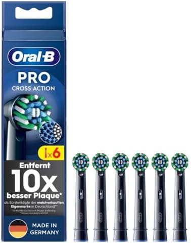 Oral-B Pro CrossAction Electric Toothbrush Heads, 6 Pieces, Superior Tooth Cleaning with Innovative X-Shaped Bristles, Original Toothbrush Attachment for Oral-B Toothbrushes, Black