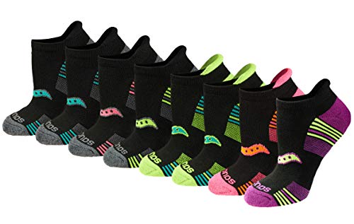 Saucony Women's RunDry Performance 8, 16 Heel Tab Athletic Socks, S-L, Black Assorted (8 Pairs), Small