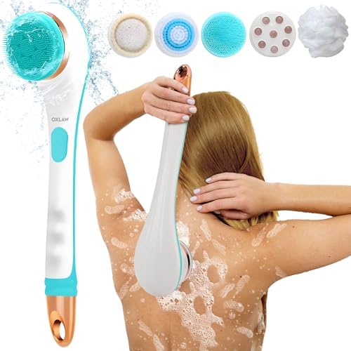 Body Brush Rechargeable, Electric Body Brush Set, Scrubber Shower Brush with Long Handle, Spin Skin Brush with 6 Brush Heads for Cleanse, Massage, exfoliate and Pamper Your Skin in The Shower
