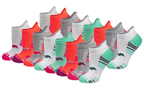 Saucony Women's RunDry Performance 8, 16 Heel Tab Athletic Socks, S-L, Assorted Light (8 Pairs), Small